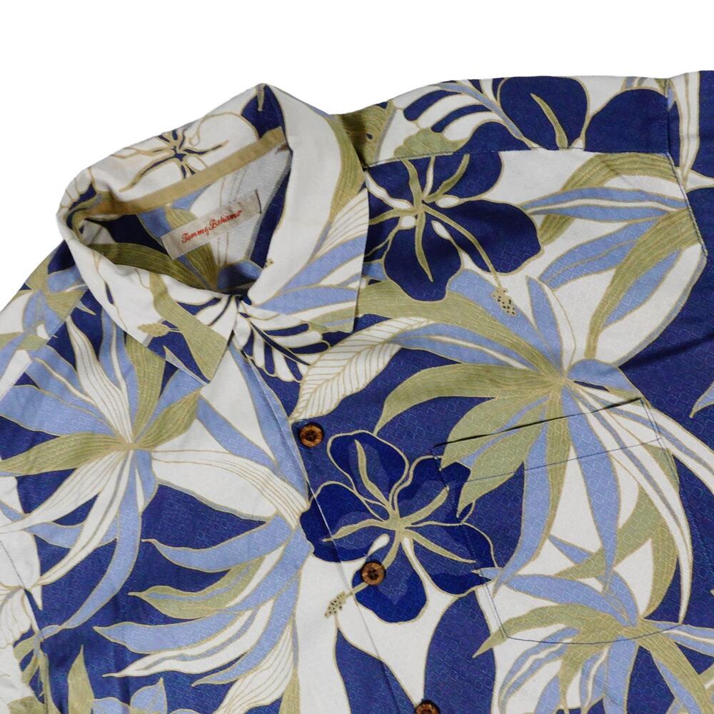 Tommy Bahama Silk Floral Leaf Hawaiian Button Up Camp Shirt Men's Large